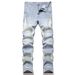 "Men's Slim Straight Embroidered Denim Jeans - Trendy Streetwear Casual Pants With Comfort Fit_mkmklike.com