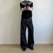 Unisex American Style Trendy Retro Raw Denim Patchwork Jeans Straight Leg Loose Fitting Wide Leg Black Trousers_mkmklike.com