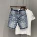 Men's Korean Style Summer Thin Denim Shorts Trendy Stretchy Loose Straight Leg Three Quarter Length_mkmklike.com