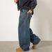 Men's Washed Gradient Blue Straight Leg Jeans, Spring Style, Distressed Texture, Retro Casual Trousers._mkmklike.com