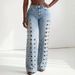 High Waisted Women's Jeans European American Style Metallic Cutout Washed Straight Leg Floor Length Denim_mkmklike.com