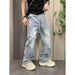 Men's Retro Flared Jeans High Waist Straight Leg Loose Fitting Cool Stylish Trendy Zipper Slit Trousers High Street Vibe_mkmklike.com