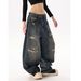 Men's Clothing Streetwear Destroyed Jeans – Vintage Washed Denim With Artistic Rips & Patchwork (Unisex Straight-Leg, Non-Stretch Cotton)_mkmklike.com
