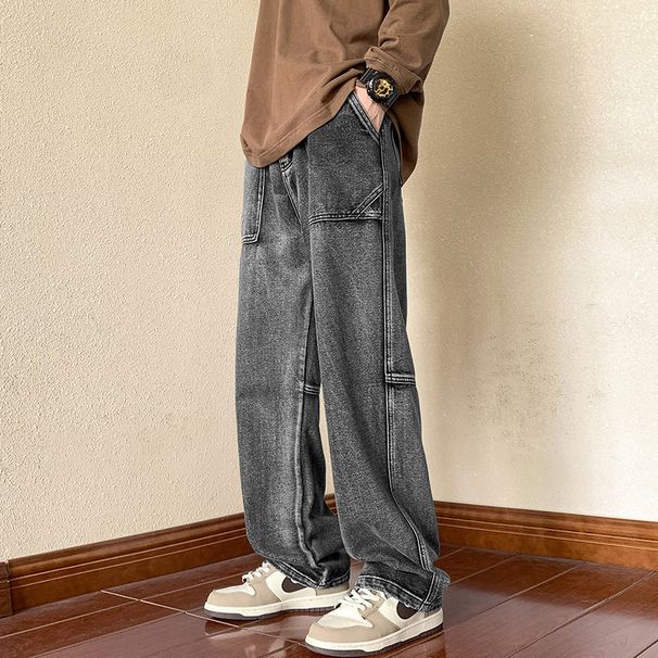 Nordmann American Retro Workwear Jeans For Men Washed Loose Wide-Leg Casual Trendy Brand High Street Design Straight Pants_mkmklike.com