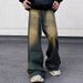 Autumn American Retro Distressed Wide Leg Jeans For Men, Loose Casual Straight Leg Trousers Trendy_mkmklike.com