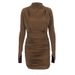 2023 Spring Hot Sale Pleated Half Stand Round Neck Long Sleeve Dress for Women_mkmklike.com