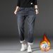 Fleece And Thickened Jeans Men's Winter Slim-fit Elastic Straight Jeans Men's Fattened Plus-size Business Pants Men_mkmklike.com