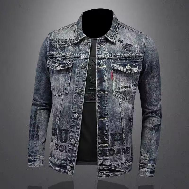 Loom European American Brand Denim Jacket For Men, Spring And Autumn Turn-Down Collar Jacket, Motorcycle Style Men's_mkmklike.com