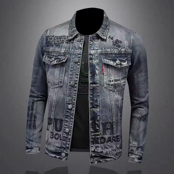 Loom European American Brand Denim Jacket For Men, Spring And Autumn Turn-Down Collar Jacket, Motorcycle Style Men's_mkmklike.com