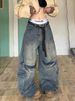 Vintage Washed Distressed Patchwork Cargo Jeans For Men & Women - Streetwear Baggy Wide-Leg Denim Pants With Asymmetrical Hem_mkmklike.com