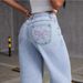 SHEIN Bowknot Embroidered Jeans For Women Y2K Straight Loose Long Pants High Waist Slimming_mkmklike.com