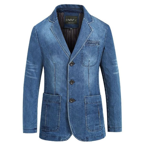 Men's Denim Suit, Men's Denim Xiaoxi Decoration, Plus Size Casual Suit Jacket_mkmklike.com