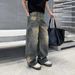 Vintage Washed Straight-Leg Jeans – Retro Unisex Denim With Distressed Detailing & Oversized Fit Drop-Crotch Freedom_mkmklike.com