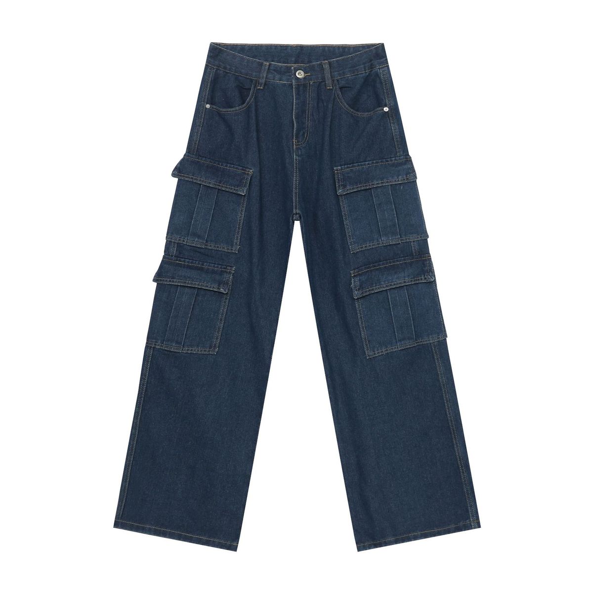Men's Vintage Washed Cargo Jeans - Oversized Utility Pants With Multi-Pockets & Relaxed Straight Fit_mkmklike.com