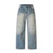 Edgy Washed Distressed Retro Design Jeans For Men And Women With Splatter Paint Graffiti Loose Straight Leg High Street Style_mkmklike.com