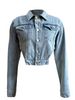 Women's Unique Design Irregular Side Cutout Short Denim Top Indigo Blue Spring/Autumn Workwear Streetwear Style Metal Buttons_mkmklike.com