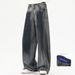 Men's Vintage Washed Denim Jeans – Retro American High Street Style, Relaxed Straight Leg With Dye Splice & Distressed Detailing_mkmklike.com