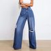 New Jeans High Waist Ripped Holes Loose Slimming Wide Leg Pants_mkmklike.com