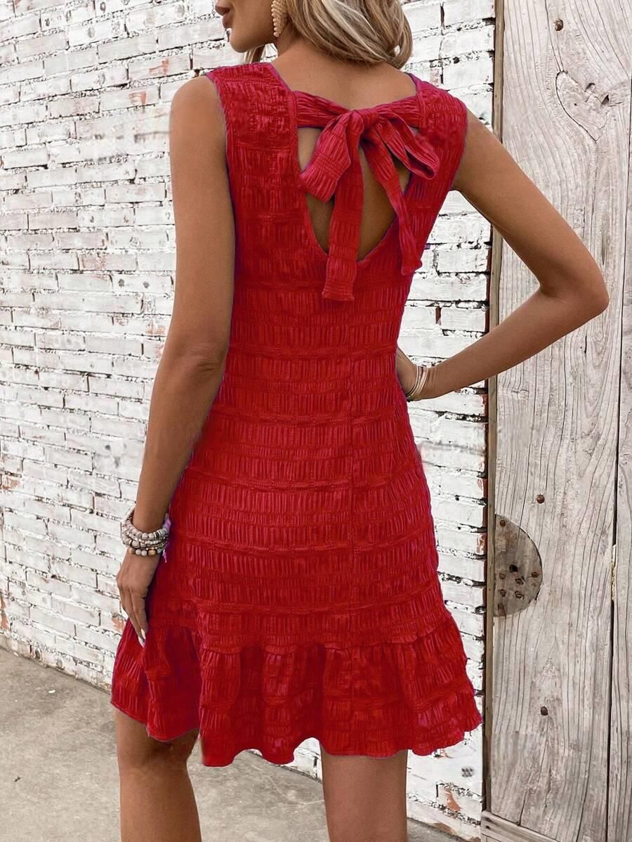 Women's Clothing sleeveless vest dress new back tie ruffle dress_mkmklike.com
