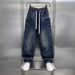 Men's Distressed Denim Jeans – Relaxed Straight Fit High Street Pants With Drawstring Waist (Blue, M-Xxxl)_mkmklike.com