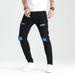 Men's Clothing Fashion Versatile Ripped Patch Elastic Slim Trousers Trendy Jeans_mkmklike.com