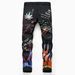 High Street Trendy Men's Stretch Slim Fit Jeans 3D Printed Black With Skull Graffiti Mid Rise Trousers_mkmklike.com