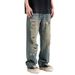 Men's Clothing Trendy High Street Style Distressed Loose Fitting Casual Straight Leg Jeans Fashion_mkmklike.com