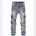 Men's Slim Fit Stretchy Jeans Casual Stylish Embroidered Multi Crafted Blue Trousers_mkmklike.com