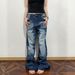 Unisex Vintage Washed Denim Pants - Straight Leg With Subtle Flare, Distressed Cat Whisker & Lightning Details For Men Women_mkmklike.com