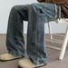 Men's Wide Leg Drawstring Jeans Loose Fit Versatile Comfortable Casual Long Pants Trendy Fashionable New Style_mkmklike.com