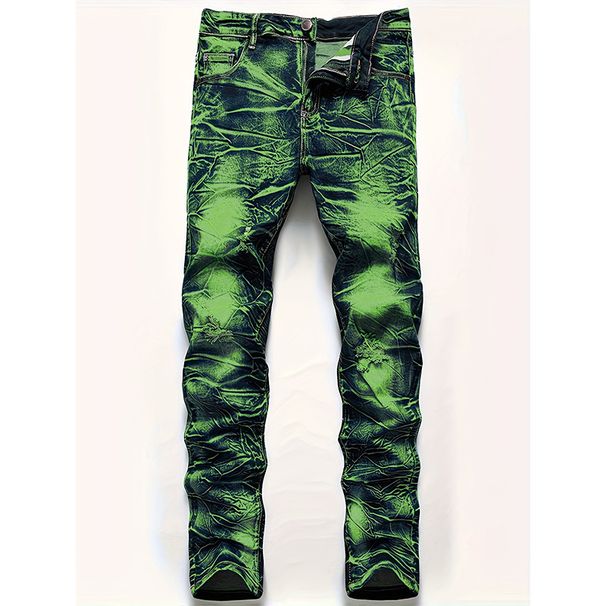 Men's Slim Fit Stretch Jeans Distressed Denim Pants Vintage Wash Blue Green 30-40_mkmklike.com