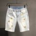 Men's American Retro Star Print Denim Capri Pants Loose Wide Leg Mid-Length Shorts Summer Style Thin Washed Look_mkmklike.com