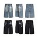 Men's Clothing Retro Seven Point Wide Leg Jeans Summer New Straight High Waist Loose Street Style Mid Length Pants_mkmklike.com