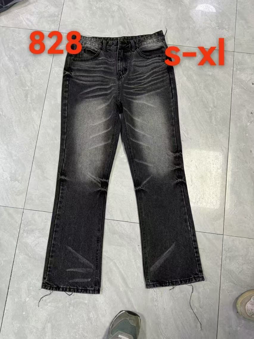 Men's Clothing New Style Flat Replacement Flared Jeans High Street Distressed Cleanfit Casual Trousers_mkmklike.com