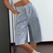 Women's High-End Straight Leg Denim Shorts Blue And White Striped Fashionable Casual High Waist Pants_mkmklike.com