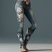 Women's 3D Floral Print Jeans - High-Stretch Polyester Denim Pants, Colorful Botanical Design, Mid-Rise Straight Leg_mkmklike.com