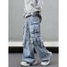 2025 American Retro Washed Heavy Duty Multi Pocket Jeans For Men Straight Loose Overalls Trendy Brand_mkmklike.com