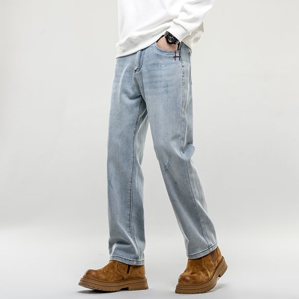 American Retro Spring Jeans, Men's Straight Harlan Small Feet Trendy Brand Washed Double Craft Middle Waist Youth Elastic_mkmklike.com