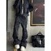 Men's Black Waxed Coated Flared Jeans – High Street Vintage Stacked Hem Slim Fit Extra Long Pants (S-3XL)_mkmklike.com