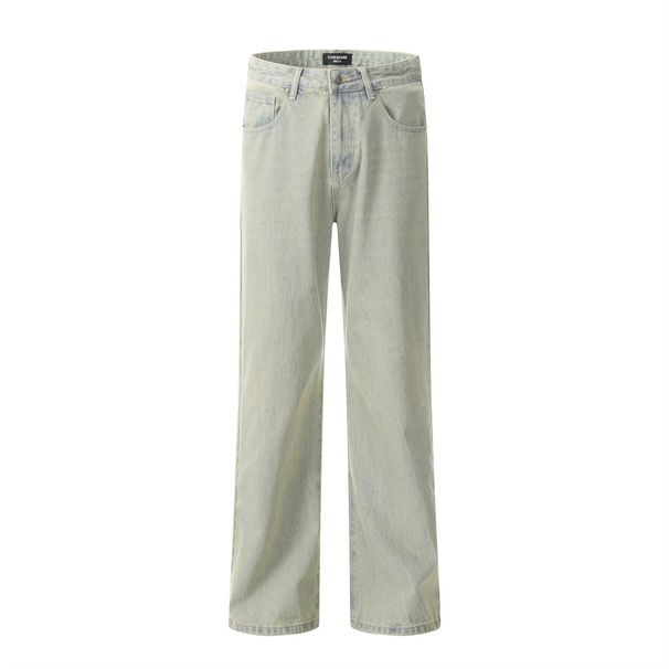 Yellow Mud Dyed Denim Straight Men's Long Punk Vintage Washed Casual Pants INS Trend American Style_mkmklike.com