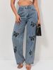 Vintage Floral Print Wide Leg Jeans For Women - High Waisted Relaxed Fit Denim Pants With Retro Street Style_mkmklike.com
