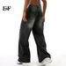 EF JEANS | 2024 New American Retro Design Lightning Pattern Washed Jeans Loose Straight Wide Legs_mkmklike.com