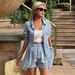 K New European And American Loose Collar Denim Shirt With Rolled Edge Shorts Two-piece Set For Women's Casual Wear_mkmklike.com