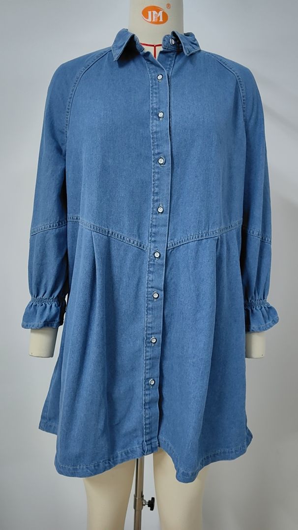 K New Loose Long-sleeved Denim Dress With Patchwork; Midi Dress For Women_mkmklike.com