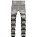 Men's Clothing Ripped Casual Gray Washed Jeans Elastic Mid Waist Slim Trousers_mkmklike.com