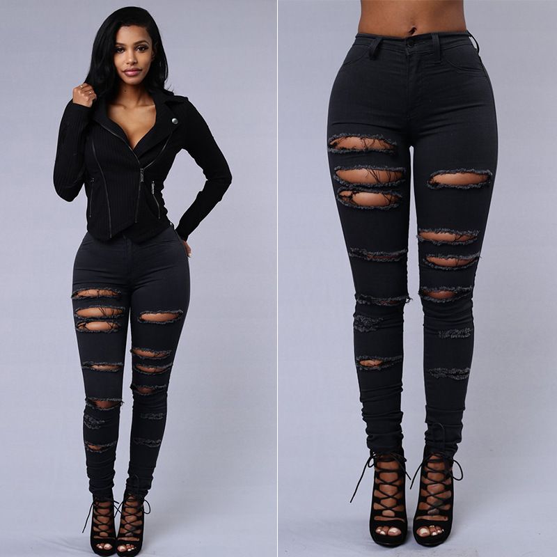 Women's ripped jeans women's pencil pants women's jeans_mkmklike.com
