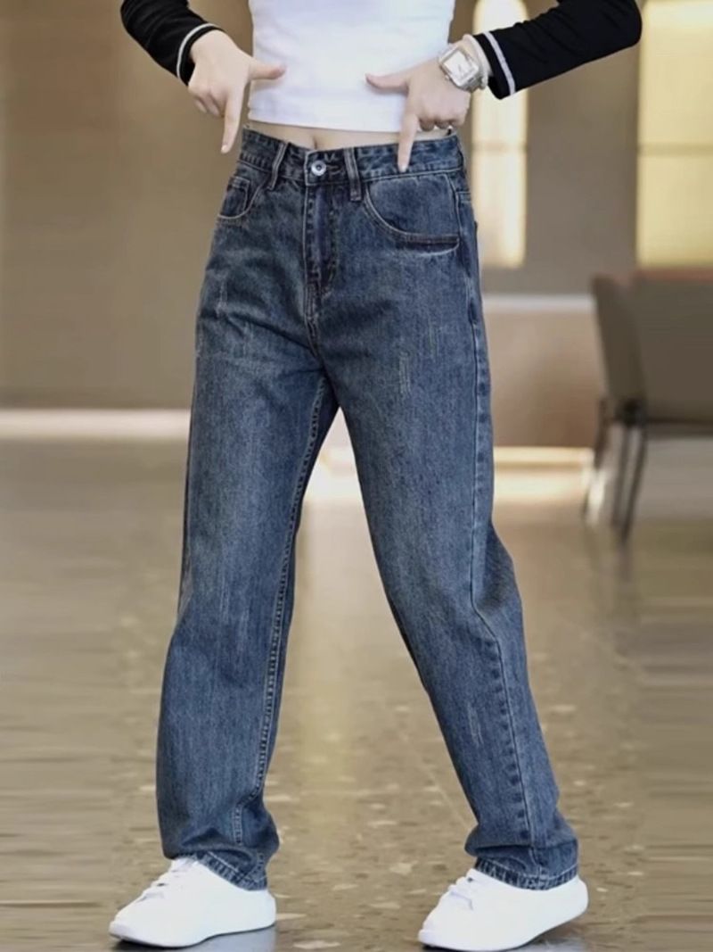 Men's Fleece-Lined High Waist Jeans - Relaxed Straight Leg Winter Trousers With Comfort Stretch_mkmklike.com