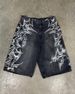 Retro Harajuku Loose Fit Printed Denim Shorts Casual Street Style Washed Capri Pants for Men Summer Fashion_mkmklike.com