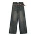 American Style Vintage Washed Wide-Leg Jeans For Men And Women High Street Niche Design Loose Straight-Leg Floor-Length_mkmklike.com