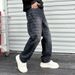 Men's Clothing Jeans for boys, cool and stylish brand, loose jacquard high street straight pants, plaid casual black denim trousers_mkmklike.com